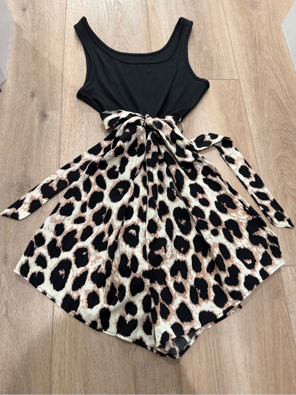 NWOT SHEIN Black Tank with Beige & Black Leopard Skirt Romper